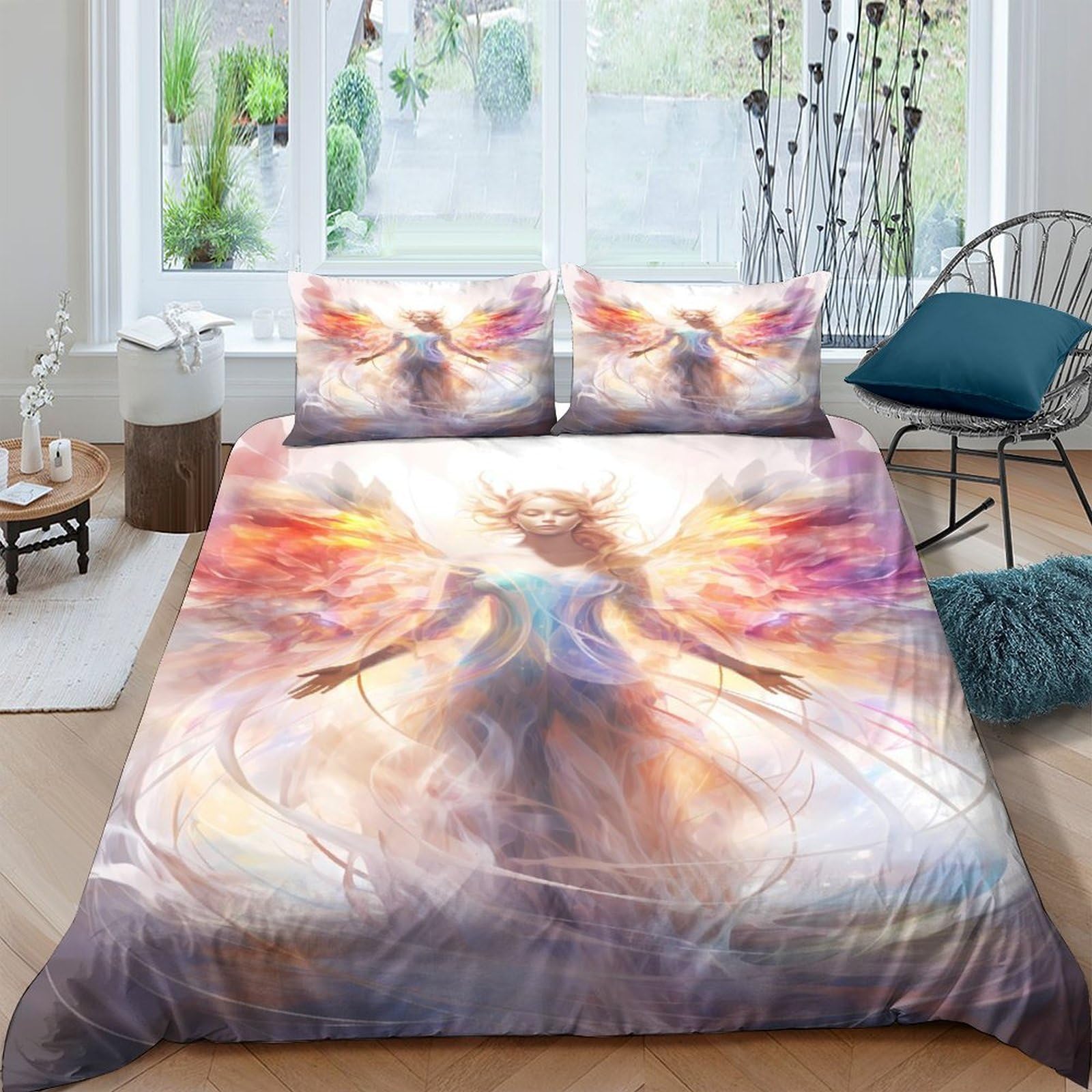 Ctjqhvkz Style-9 3D Printed Angel Fantasy Fitted Sheet Microfiber Soft Bedroom Decor Mattress Cover For Adult Teen Room Single（135X200cm）