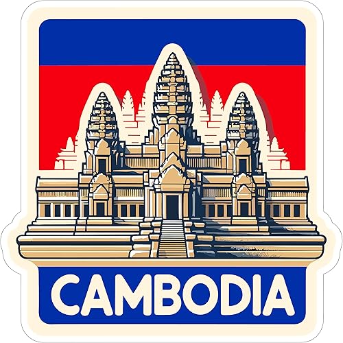 Adhesivo Camboya de 4 pulgadas, destino de recuerdo de viaje por la ciudad, calcomanía de vinilo impermeable para laptop, botella de agua, vaso de