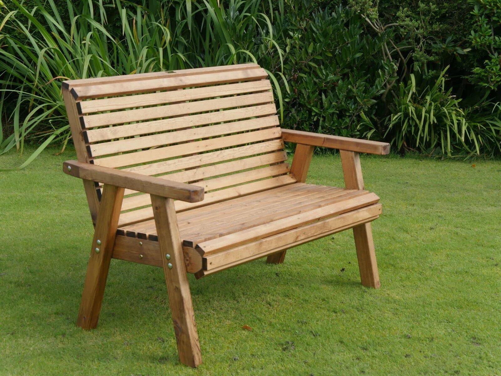 2 Seater Person Wooden Garden Bench Luxury Love Seat Chair Patio Set Treated made by Hammocks, Red