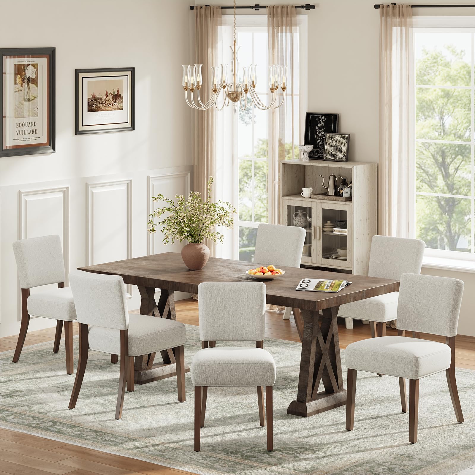 COLAMY Upholstered Dining Chairs Set of 6, Modern Kitchen Chairs with Back, Farmhouse Fabric Side Dining Room Chairs with Wood Legs for Dining Room