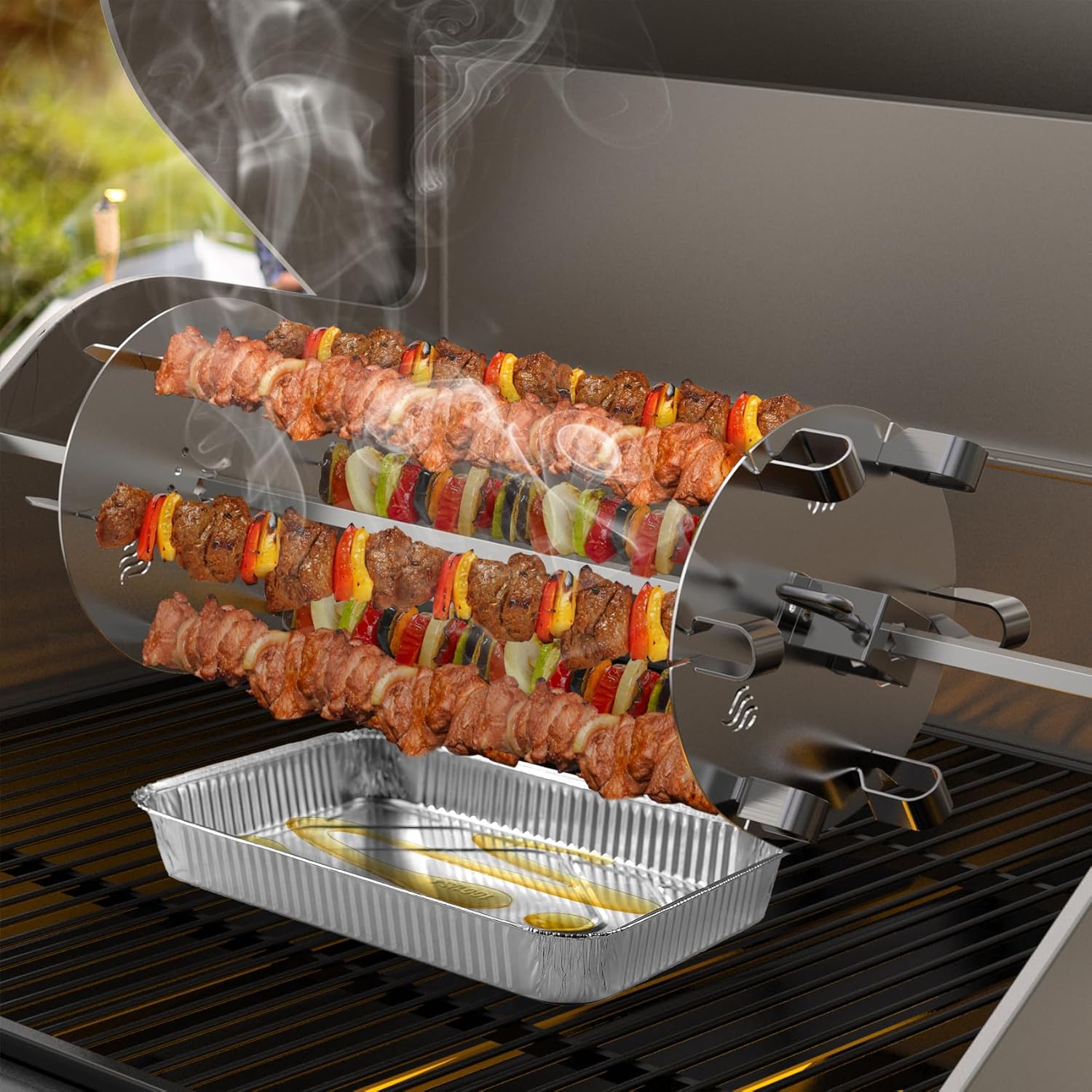 onlyfire Stainless Steel Shish Kebab Skewer Set, Rotisserie Rotating Skewer System for Most Grills