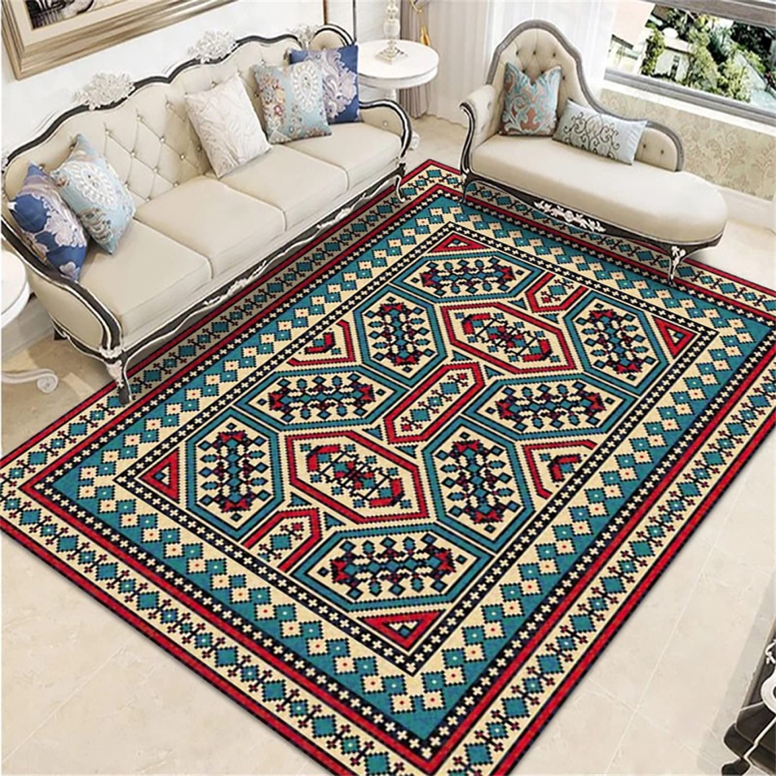 Luxueux tapis velours cristal style ethnique persan pour salon chambre canapé coussin 160 x 230 cm
