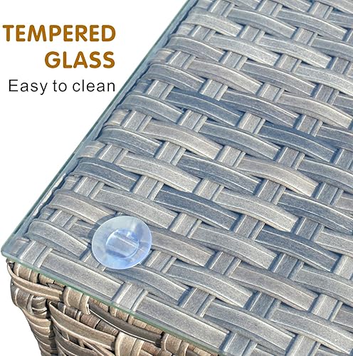 Miniatura 4 de ovios Mesa de patio con vidrio templado, mesa de centro de mimbre para exteriores, mesa auxiliar de té de jardín, mesa auxiliar para porche, patio,