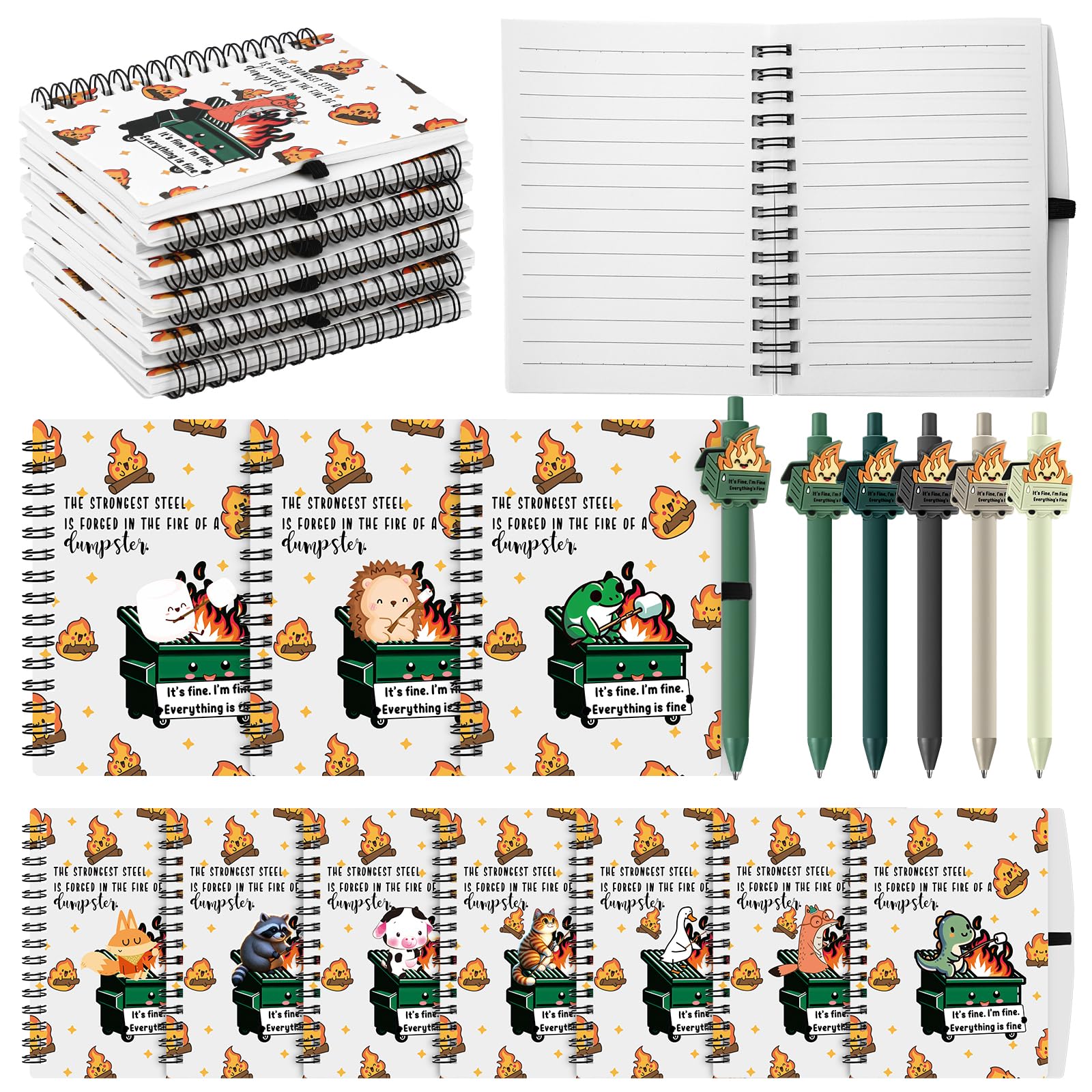 Resurhang 60 cuadernos A6 de regalo de fuego para empleados, con diseño de animales de fuego, con bolígrafo, divertidos regalos de agradecimiento para compañeros de trabajo, empleados, profesores