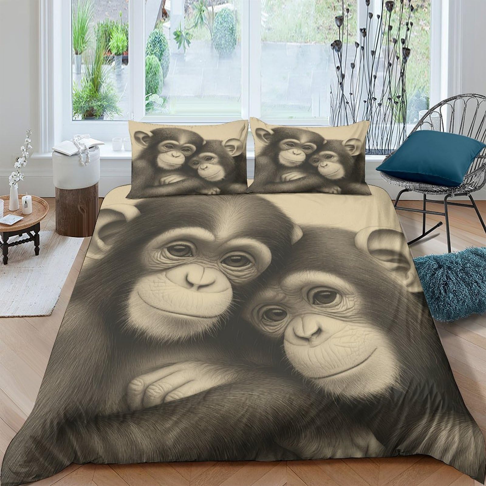 Ctjqhvkz Style-7 3D Printed Chimpanzee Family Fitted Sheet Microfiber Soft Breathable Monkey Bed Cover For Bedroom Dorm Mattress Decor Single（135X200cm）