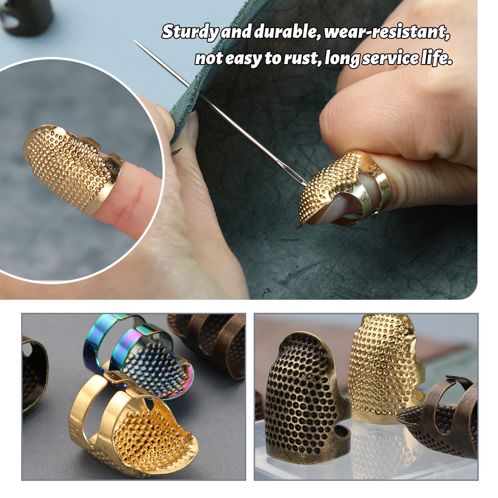 5 dedales de costura, anillos de metal ajustables para costura, protector de dedos para bricolaje, escudo de metal de bronce rojo, accesorios de herramientas de costura, tapa de dedal de costura