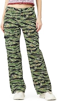 レディース X-girl エックスガール タイガーストライプカモパンツ 軍パン WASHED 2WAY WIDE LEG CARGO PANTS（カーゴパンツ）｜X-girl
