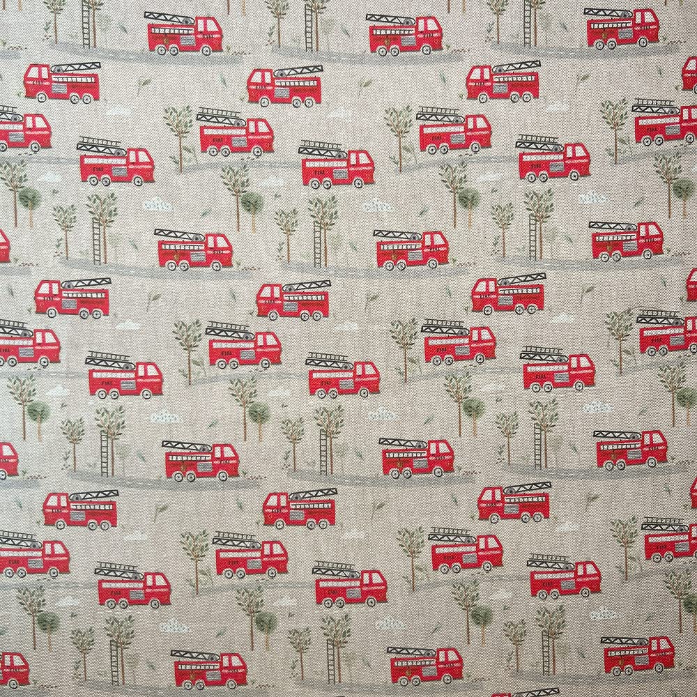 Oh Sew Crafty Limited Linen Digitally Printed Fabric Pure Cotton Panama Fire Engine Emergency Vehicle (Sold Per Metre) (Linen)