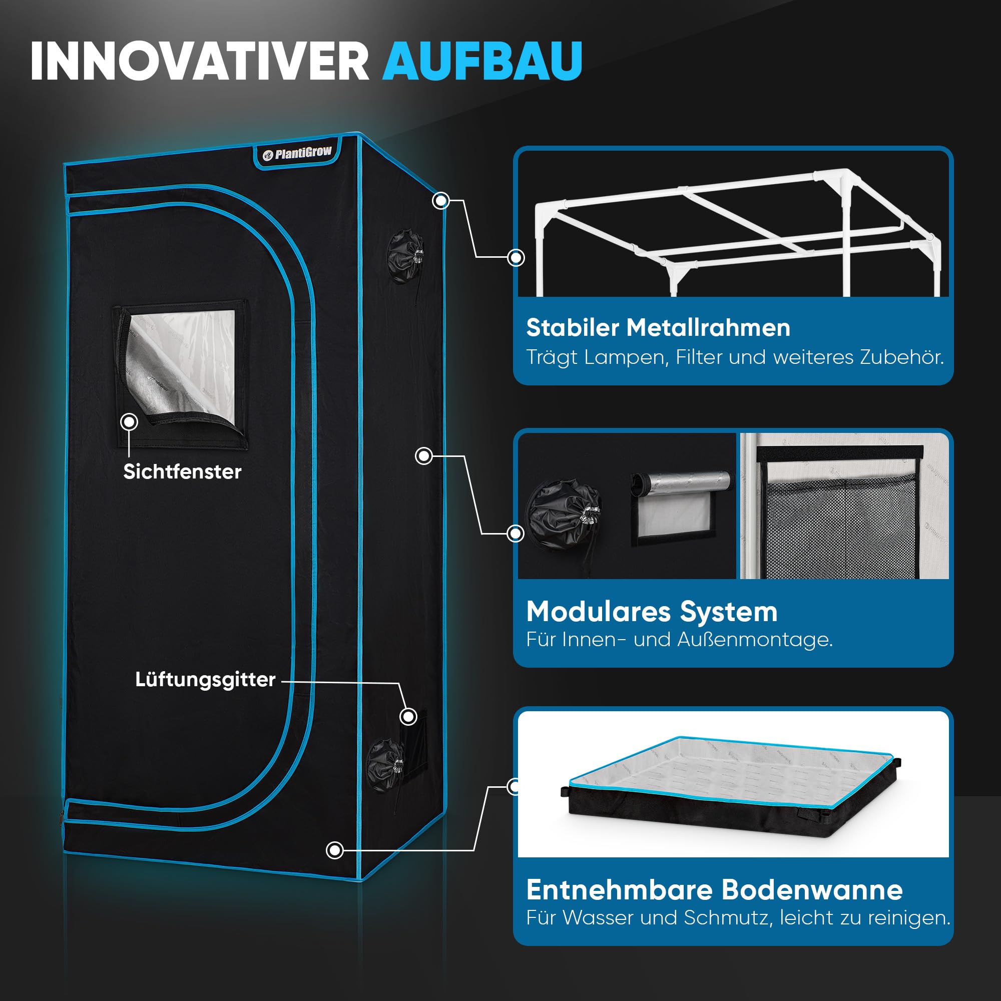 Growzelt Komplettset 80x80x180cm mit 150W Vollspektrum LED Lampe Dimmbar, Carbon-Filter, Inline-Kanalventilator, Abluftschlauch
