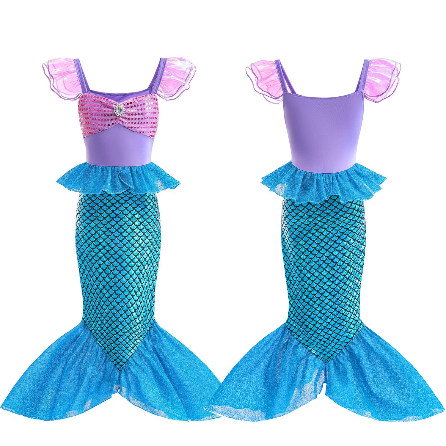 HEYOUTH Meerjungfrau Kostüm Mädchen,Meerjungfrau Kleid,Arielle Prinzessin Kostüm mit Zubehör,Karneval Geburtstag Thema Party Rollenspiel Ankleiden Halloween Outfit,für Kinder Mädchen Größe 2-13 Jahre