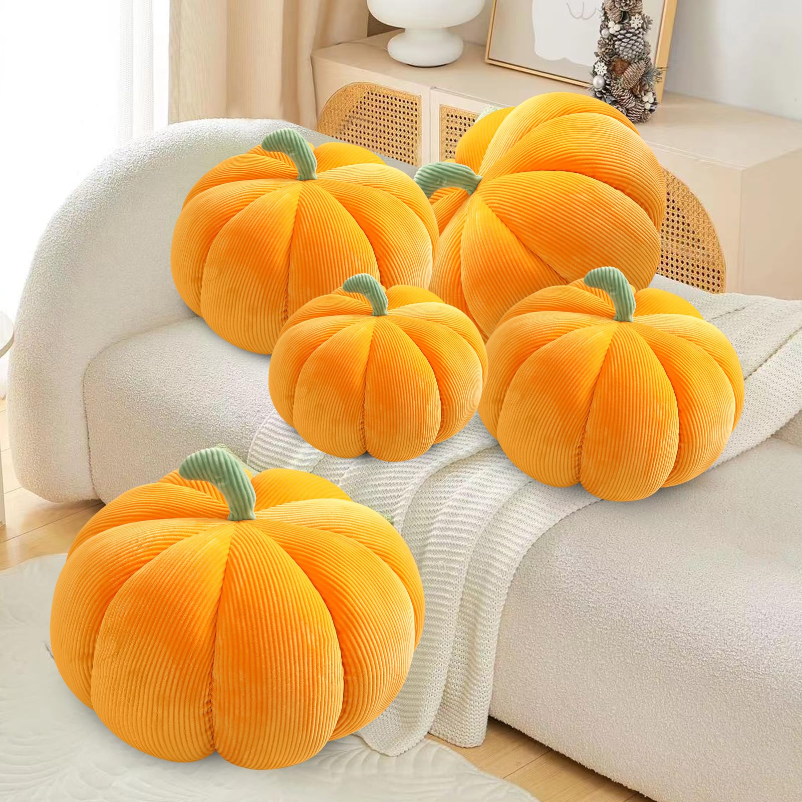 Coussin de citrouille 3D - Décoration d'automne en forme de citrouille - Décoration d'Halloween - Coussin de siège en peluche, citrouille - Pour chambre à coucher, chambre d'enfant, canapé, (jaune, 55