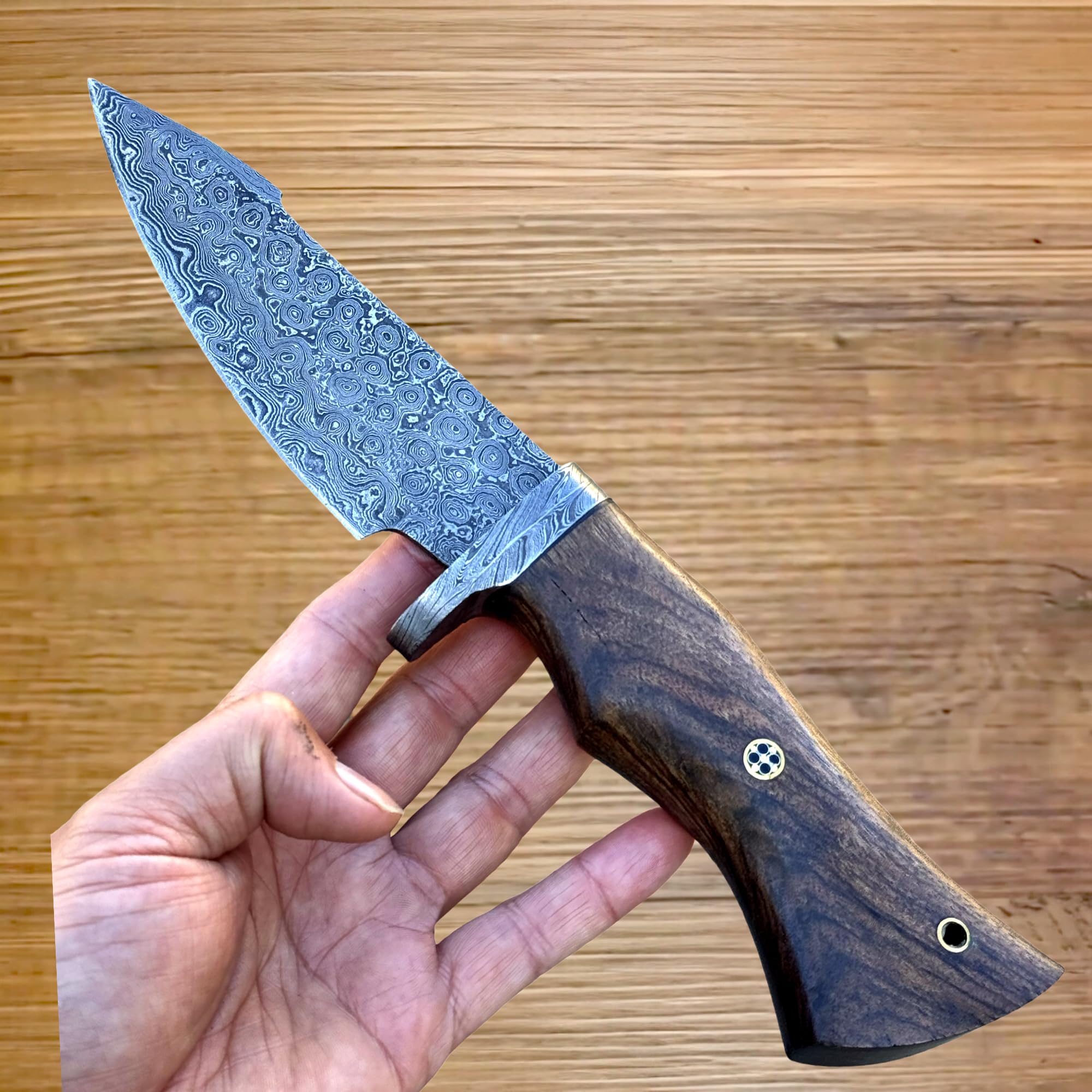Danast Jagdmesser-Taschenmesser-12 cm klinge Echtes 150 DamastStahl lagen Walnussholz Griff Ideal zum Häuten mit Lederscheide