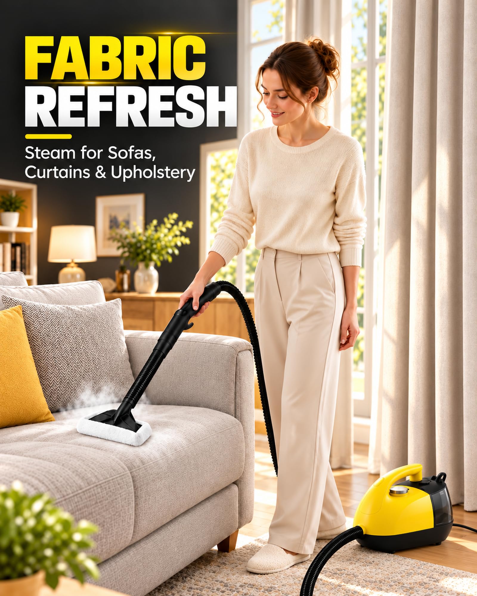 Nettoyeur Vapeur 13-En-1, 1800W, Manche Pliable, 3 Réglages Vapeur, Chauffe 10s, Réservoir 900ml, Rayon 4m, Accessoires pour Maison, Sol, Salle De Bain, Cuisine, Fenêtres, Voiture