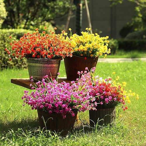 Miniatura 2 de 4 piezas de flores artificiales para exteriores, plantas falsas resistentes a los rayos UV, narcisos de plástico sintético, flores de boj para