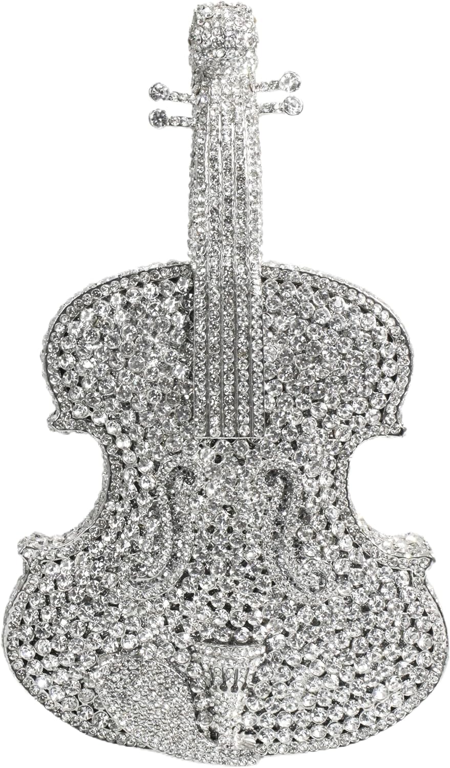 Women Mini Violin Evening Bag Sparkling Rhinestones Clutch Wedding Party Banquet Purse