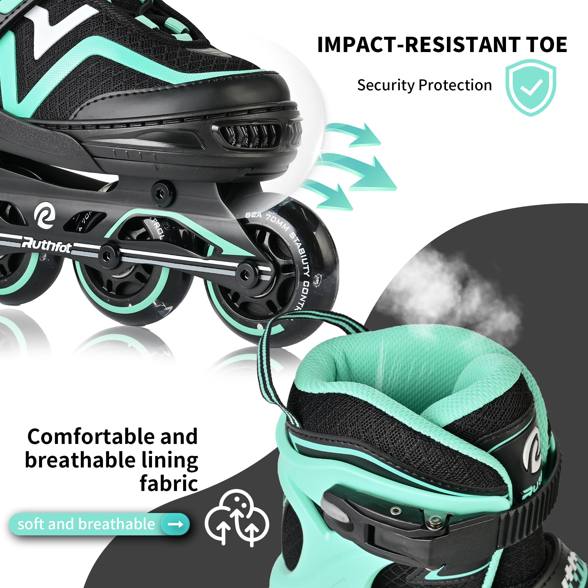 Ruthfot Patins à roulettes réglables pour Enfants, garçons et Filles, Patins Lumineux pour Enfants de 6 à 12 Ans, patines Lumineuses d'extérieur pour Femmes et Hommes - 5