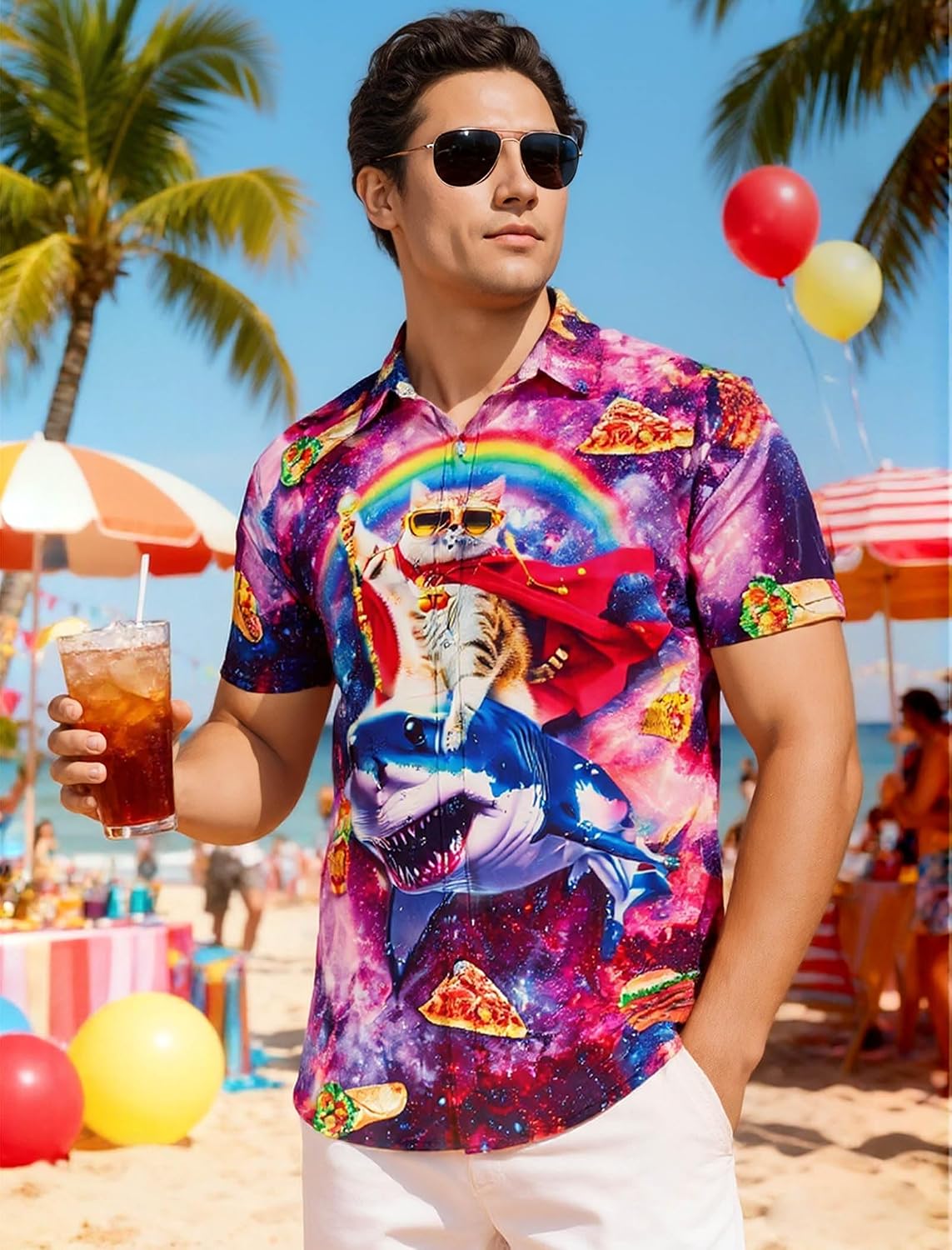 ALISISTER Mens Button Down Short Sleeve Dress Shirt Novelty Hawaiian Holiday Summer Funny Tops