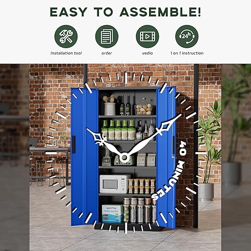 Vista 71 de Greenvelly Armario de almacenamiento de metal con puertas de bloqueo, gabinete de almacenamiento con cerradura de 72 pulgadas gris oscuro con Gris