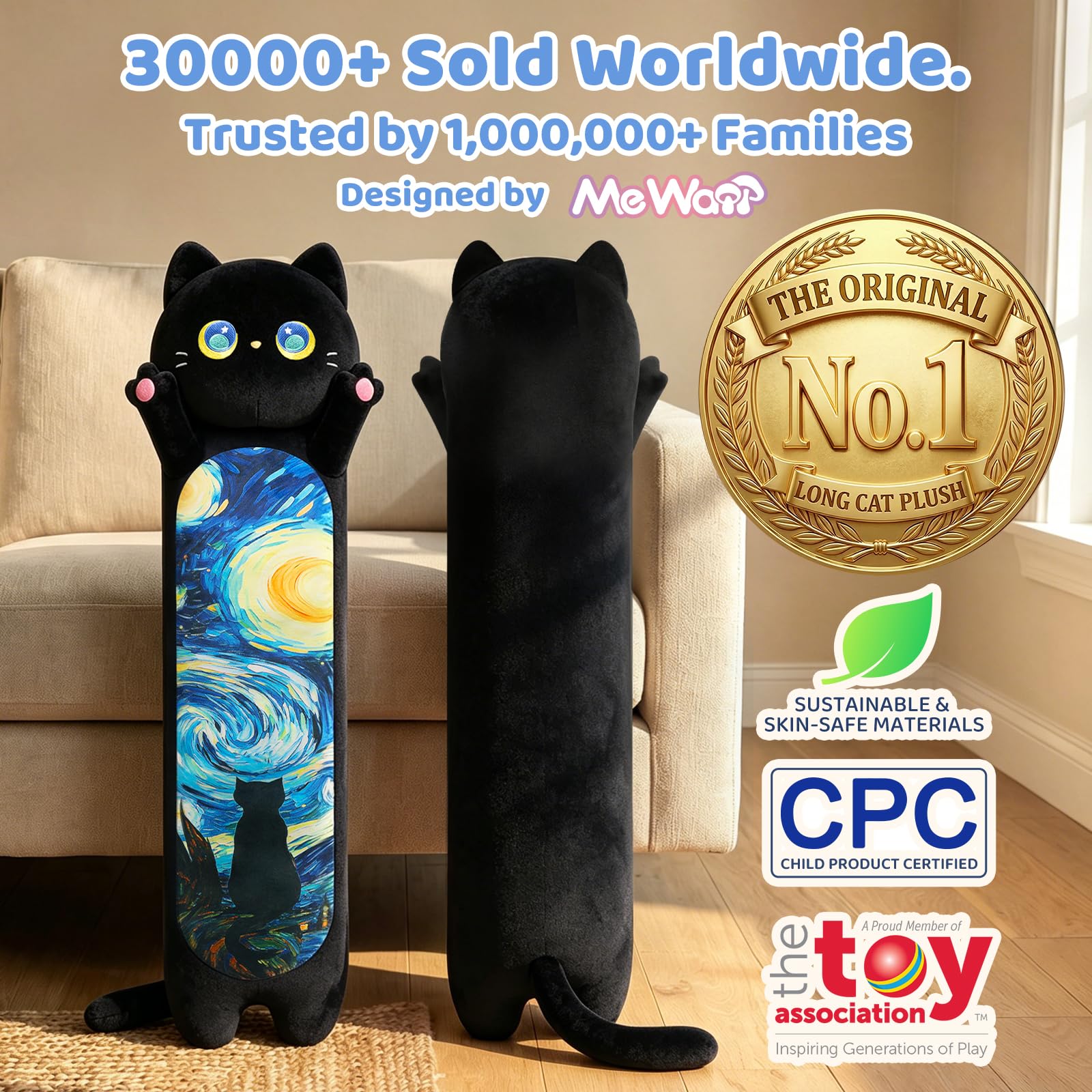 Mewaii Peluche Gatto Cuscino Lungo per Bambina 110CM Pupazzo Kawaii Giocattoli Gigante Abbraccio Morbido Cuscino Giocattolo Compleanno Regali per Lei Ragazza