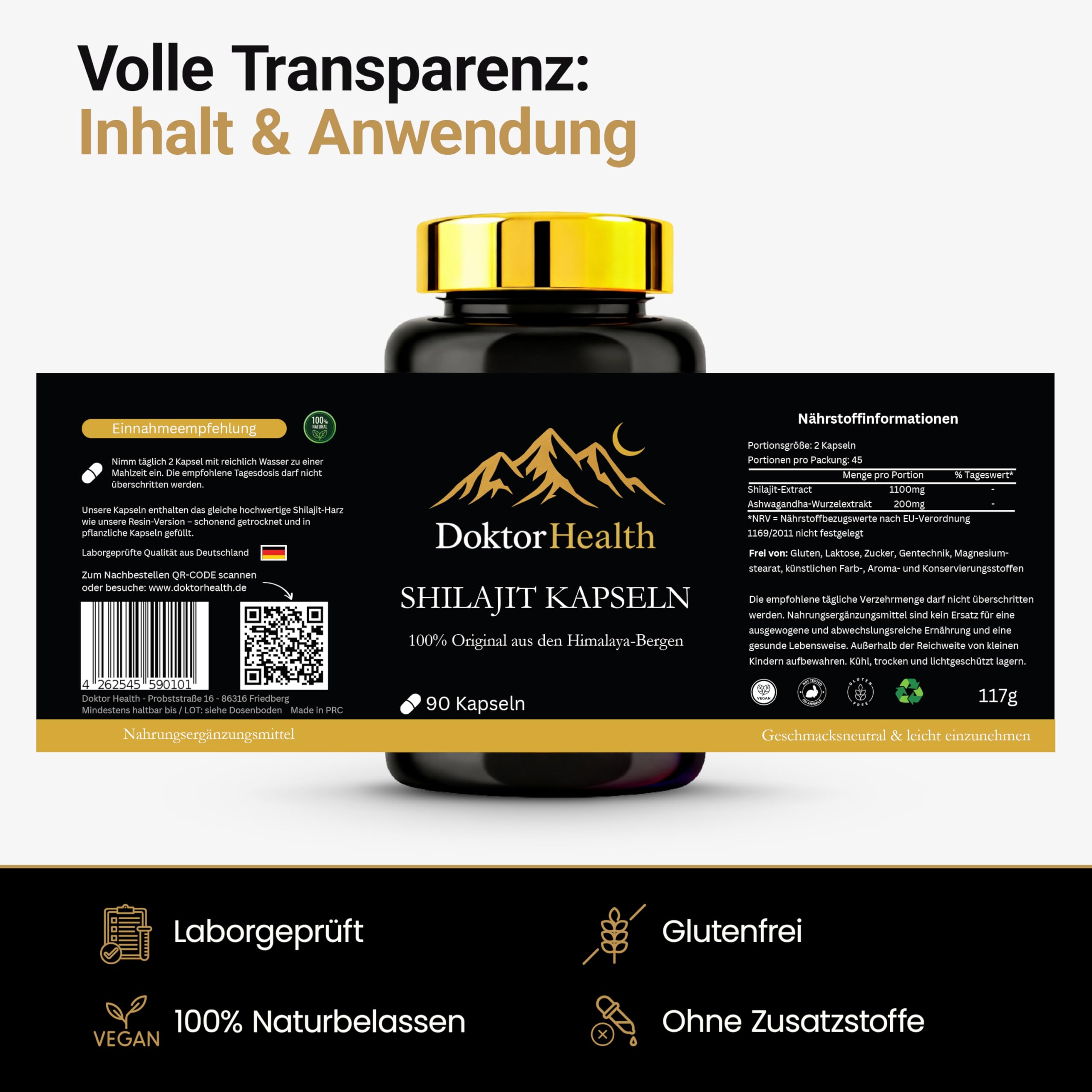 Premium Himalaya Shilajit + Ashwagandha Kapseln - hochdosiert 1300 mg Tagesdosis - 90 vegane Kapseln – Original aus Himalaya - Handernte - vegan, ohne unnötige Zusätze & laborgeprüft Deutschland