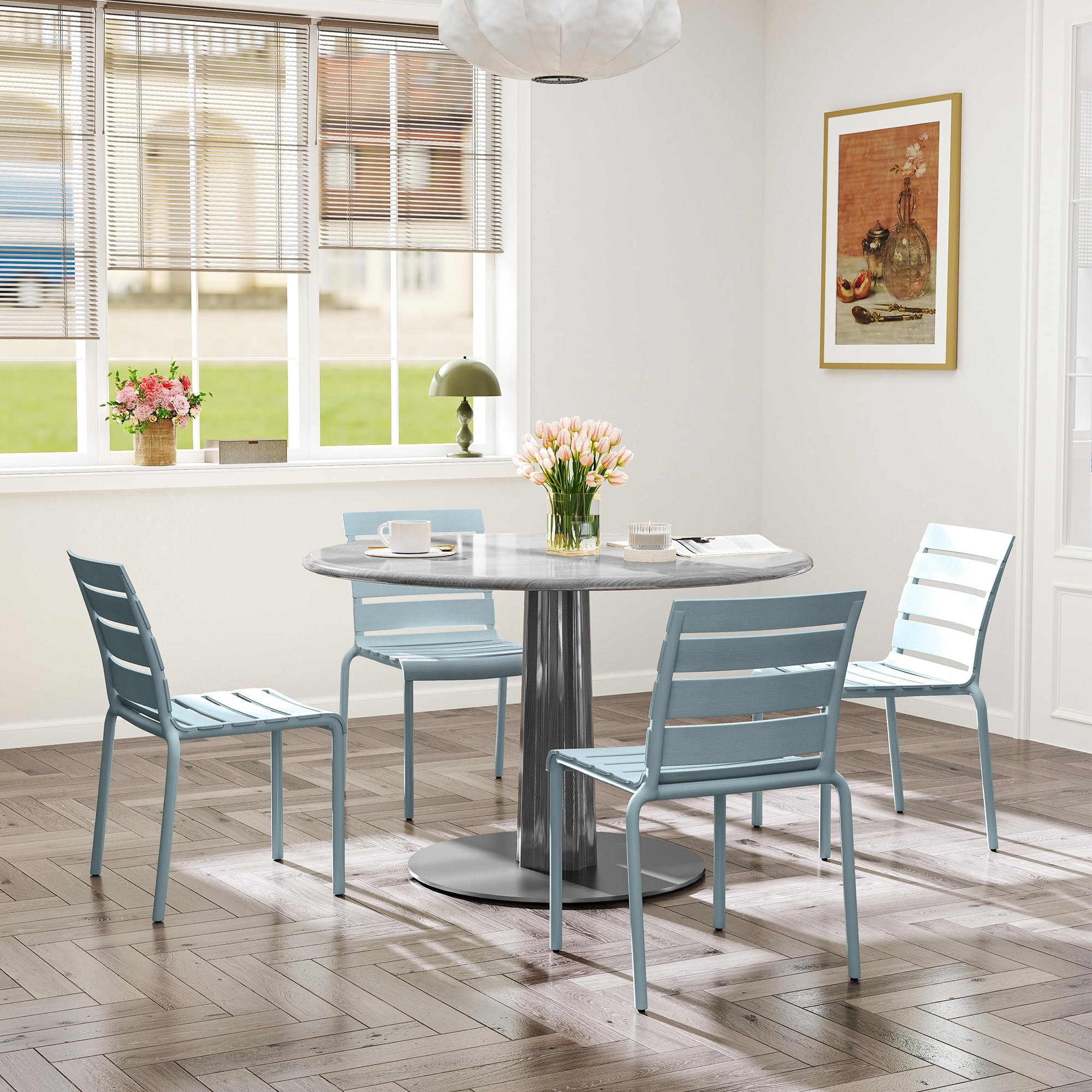 Outsunny Lot de 4 chaises de Jardin chaises de Bistro empilables avec Assise et Dossier à Lattes dim. 42L x 54l x 78H cm Gris