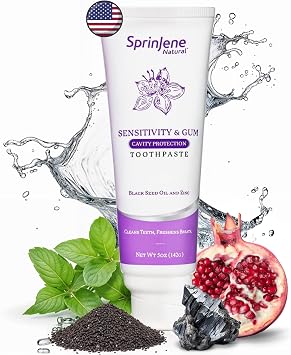 SprinJene Natural Sensitivity & Gum Fluoride Toothpaste Sensitive Teeth Relief & Cavity Protection SLS Free Natural Toothpaste with Black Seed Oil & Zinc Made in the USA (1 Pack)