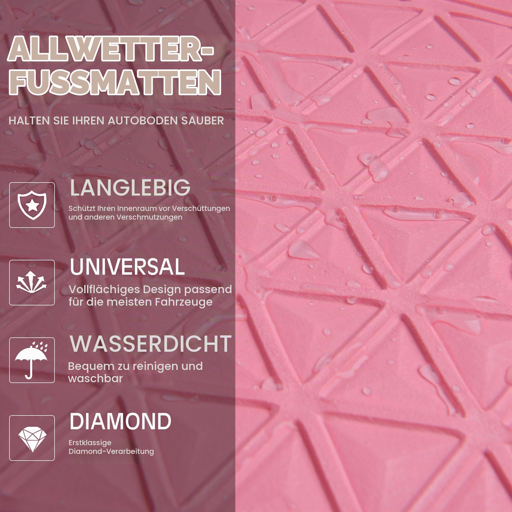 CAR PASS Bling Kristall Automatten, Diamant Gummi Fußmatten Komplettes Set