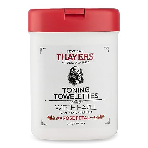 THAYERS Toallitas tonificadoras de hamamelis sin alcohol con aloe vera pétalo de rosa 25 unidades