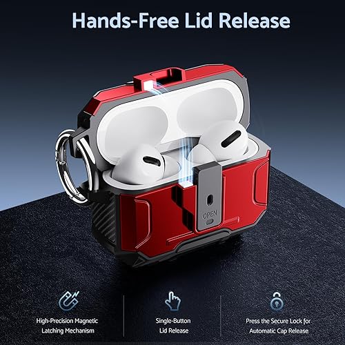 Miniatura 4 de DASFOND Armor - Funda rígida de grado militar para Airpods Pro 2, protección a prueba de golpes, soporte de carga inalámbrica con llavero, tapa