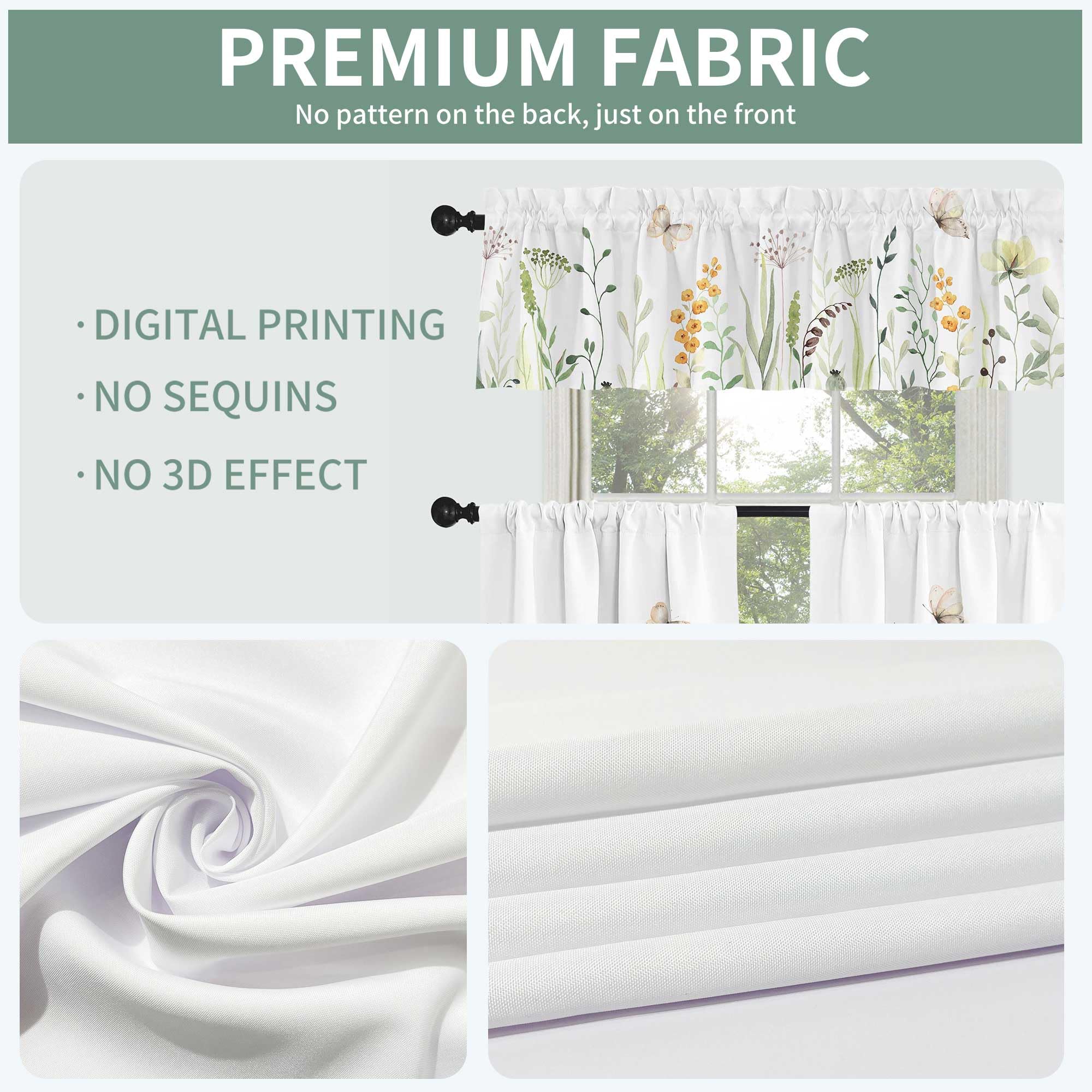Fereyis Blumen-Vorhänge 3-teilig - Aquarell Design Für Küche & Bad