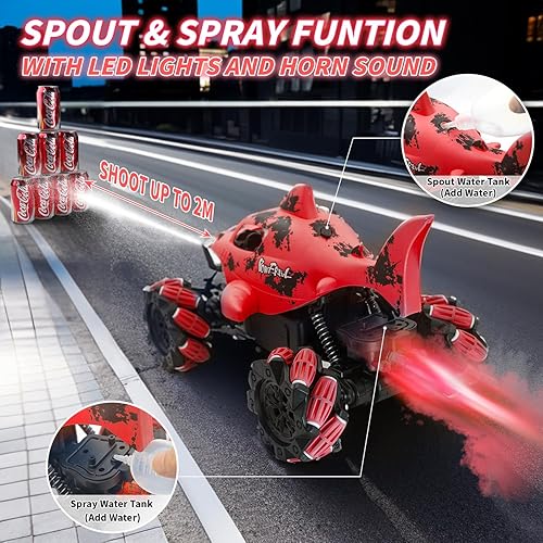 Miniatura 3 de Autos RC para niños, coche de control remoto de tiburón para niños 4-7, 8-12, 2.4 GHz, doble cara, 360 vueltas giratorias, camión RC anfibio con