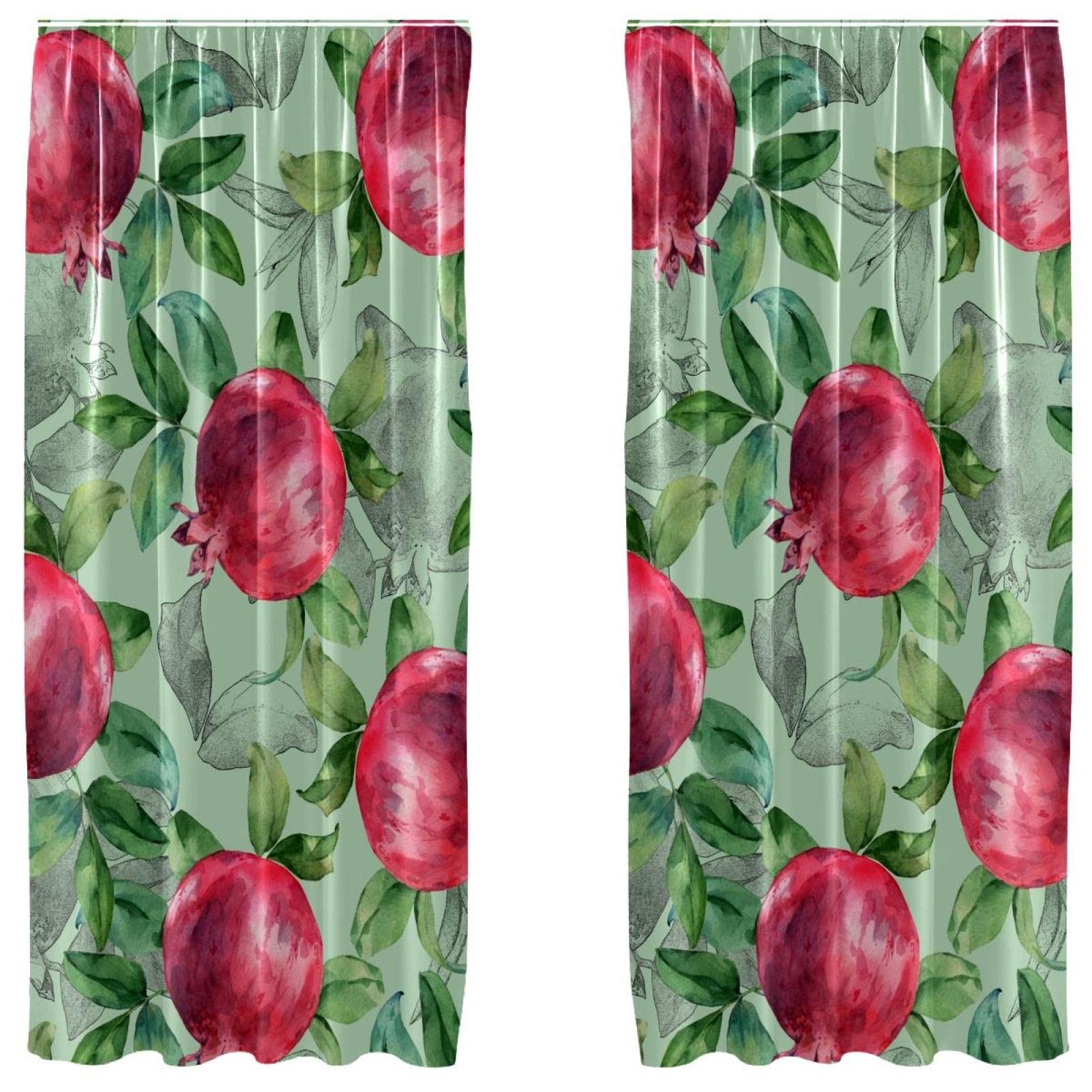 Rideau à rayures et cerises 140x213 cm | Lot de 2 voilages légers pour fenêtre