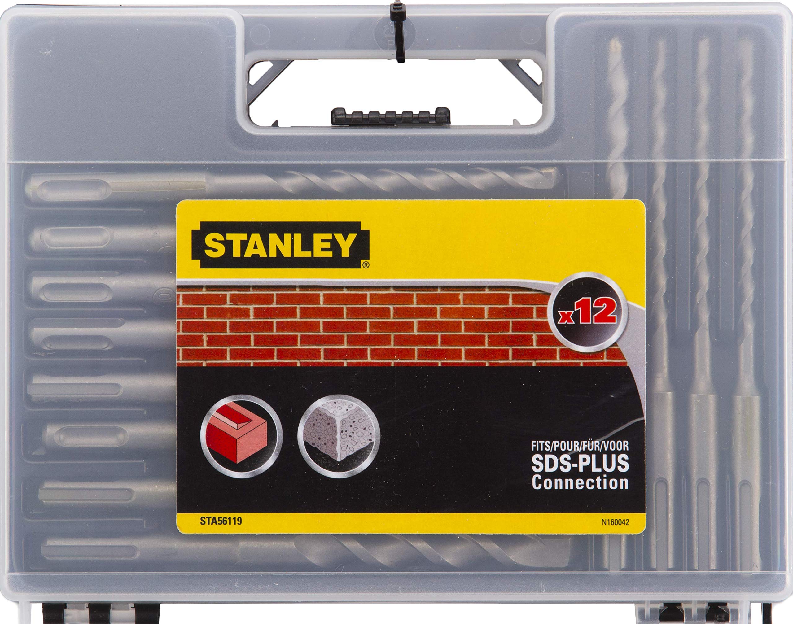STANLEY STA56119-QZ Cassette Con 12 Drill Bits SDS-Plus (160 mm) for DIYers & Professionals, Designed for Drilling and Material Removal, 160 mm, 12-piece Set