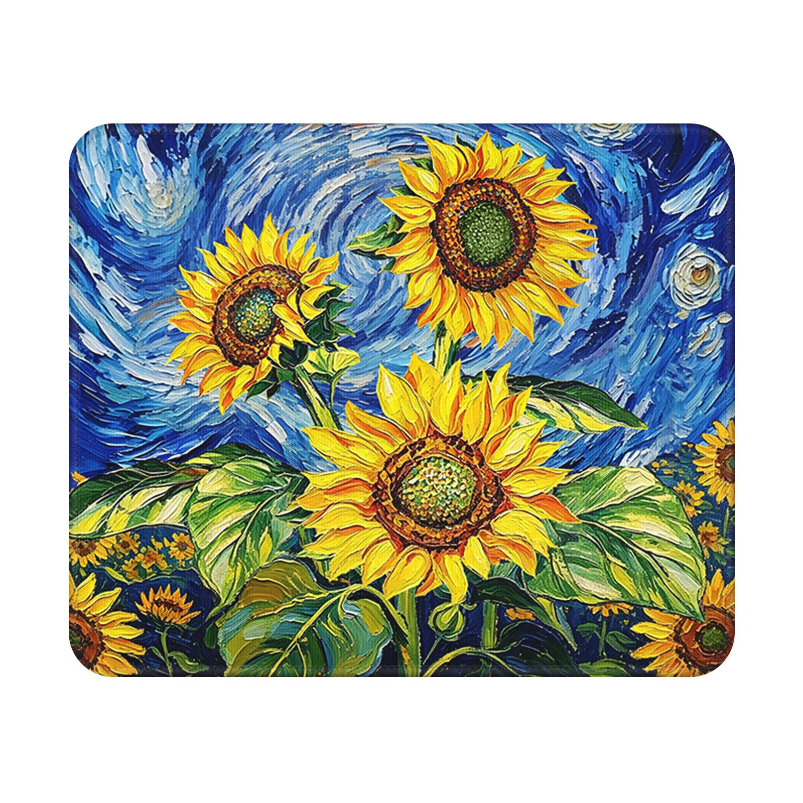 Starry Night Sunflower Mouse Pad 9.5x7.9 Inch with Anti-Slip Rubber Base