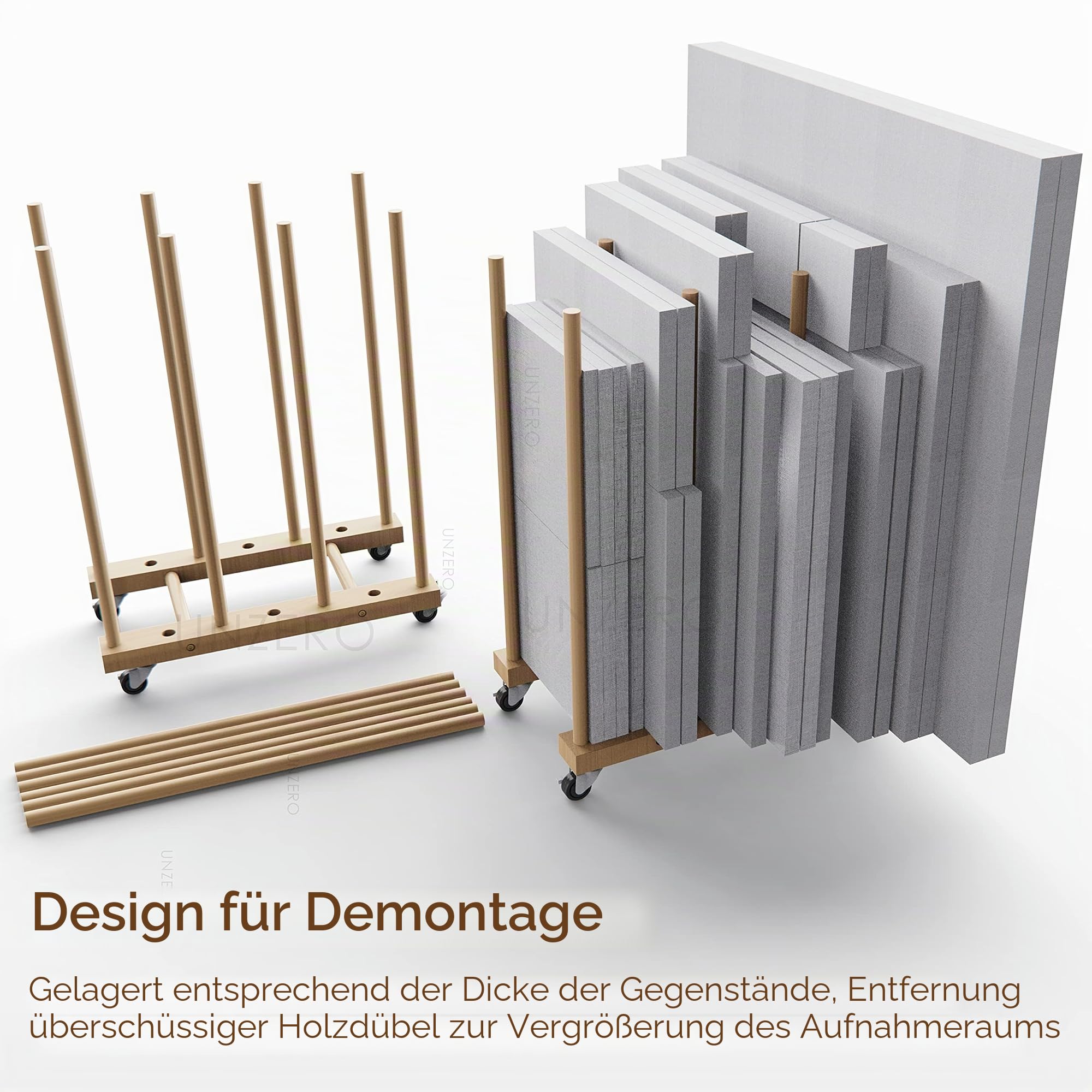 Kunstregal mit Lenkrollen, Holzständer für Leinwand, Panel, Rahmen, Zeichenbrett, Drucksachen, Papierblock, Trägerplatte