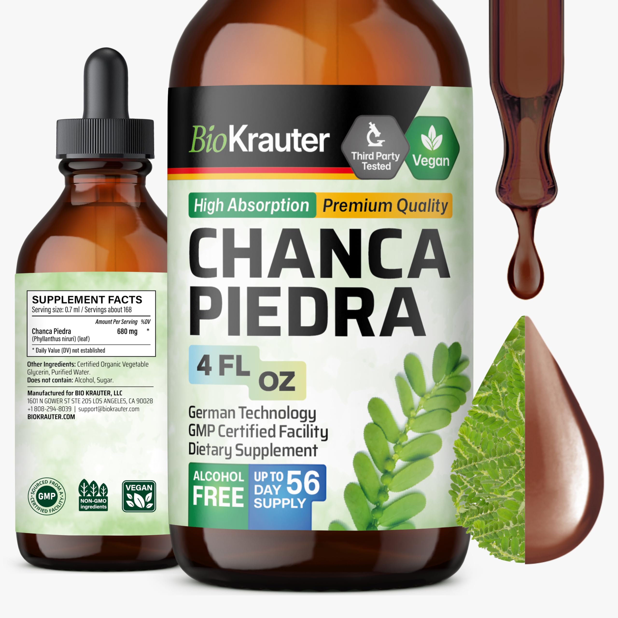 BIO KRAUTER Chanca Piedra Tincture for Kidney Support, 4 Fl.Oz 4 Fl Oz (Pack of 1)