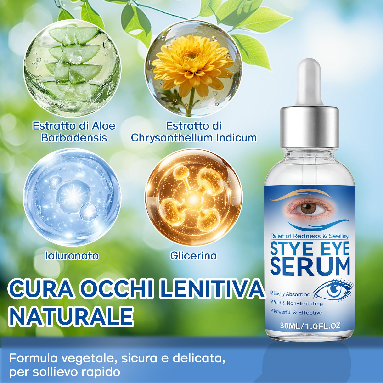 Siero Oculare per Orzaioli, Siero Naturale per Occhi, Adatto a Orzaioli, Blefarite, Calazi e Secchezza Oculare, Pulizia quotidiana occhi, Allevia la Secchezza, Dona Una Pelle Più Sana