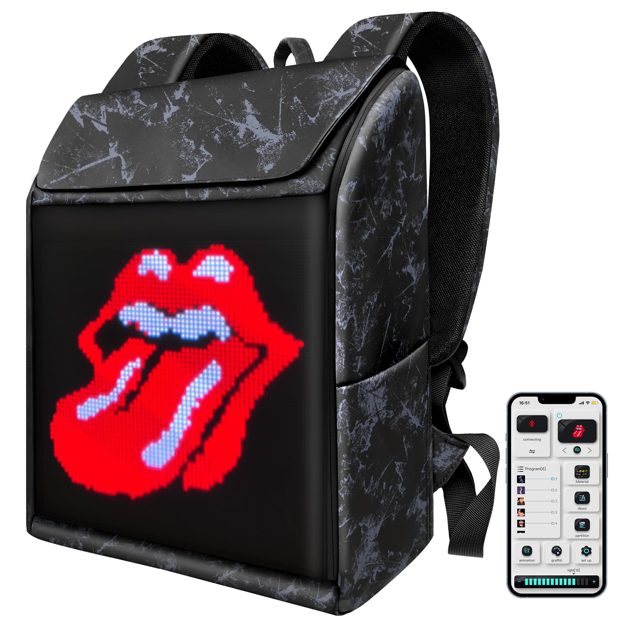 LED Backpack, Waterproof Motorcycle Backpack, Designable Screen, Birthday Gift for Men, Laptop Backpack 15.6 Inch (Gray)