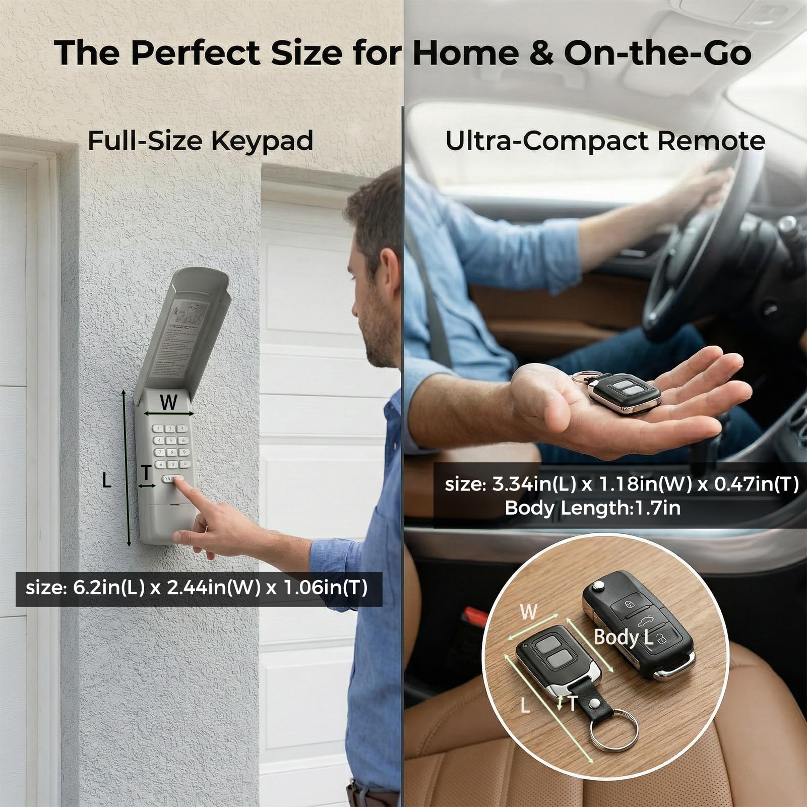 3-in-1 Universal Garage Door Opener Keypad with 2 Keychain Remote Compatible with Liftmaster Chamberlain Craftsman with Yellow Purple Red Orange Green Learn Button Replaces 877MAX 878MAX 893MAX 973LM — view 6
