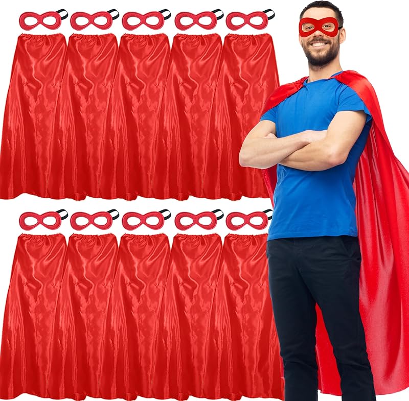 Capas y Máscaras de Superhéroe para Adultos Disfraces de Superhéroe Paquete de 10 | Disfraces de Halloween grupales a granel para mujeres y hombres: trajes instantáneos de superhéroes para regalos de fiesta, formación de equipos de oficina, carreras benéficas
