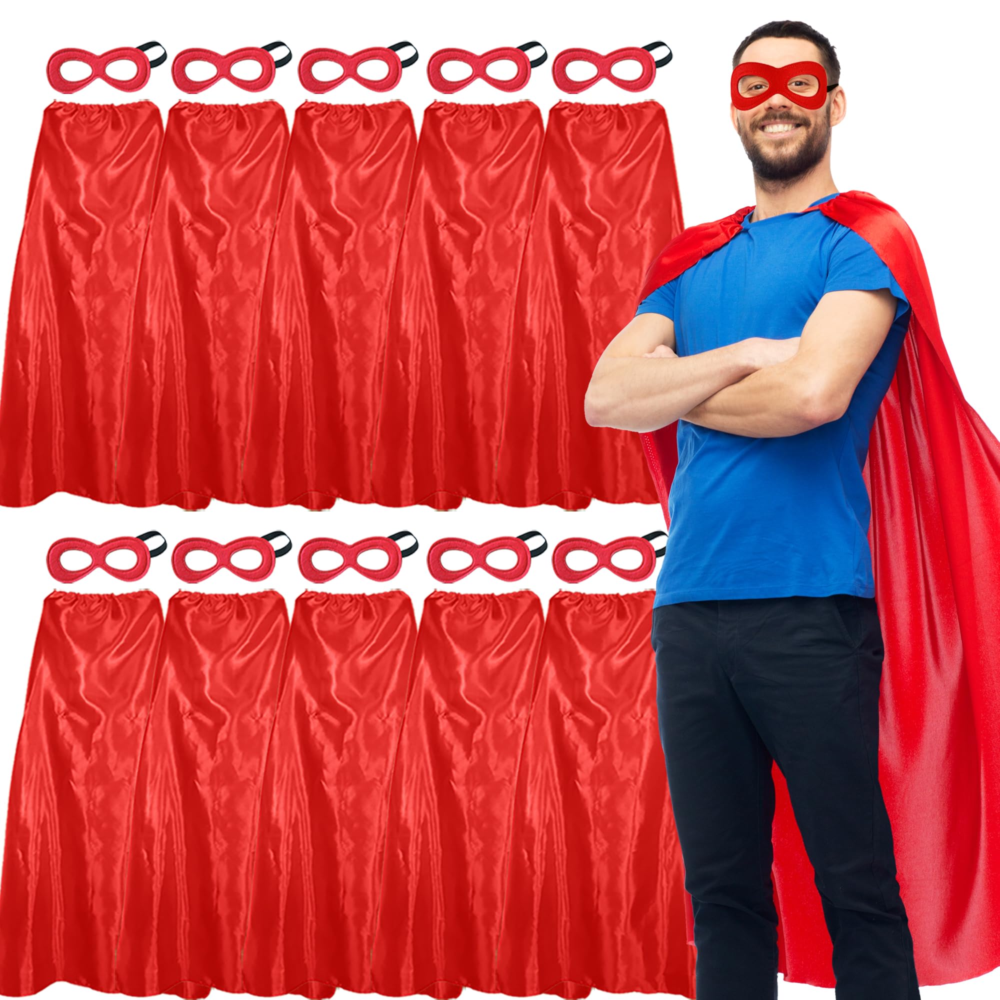 D.Q.Z Bulk Superhero-Capes and Masks for Adults Super Hero Costume Women Men Group Halloween Team Spirit Party,10 Pack, Red, 140cm*90cm — image 1