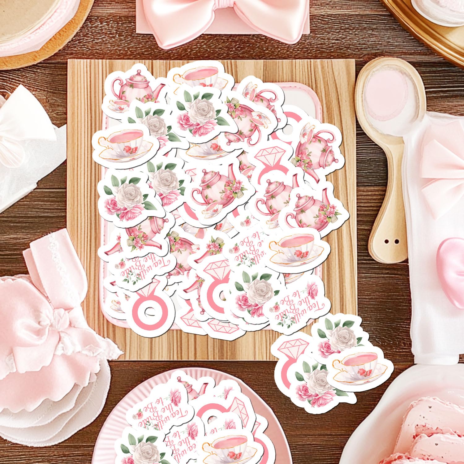 Confeti para fiesta de té, tiempo para el té con la futura novia, confeti, taza de té, tetera de papel, diseño floral rosa, decoración de mesa de despedida de soltera, para una novia que está