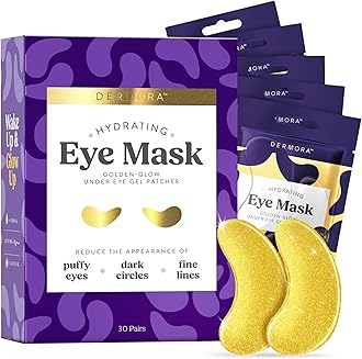Golden Glow Under Eye Patches (30 Pairs Eye Gels) - Rejuvenating Treatment for Dark Circles, Puffy Eyes, Refreshing, Revitalizing, Travel, Wrinkles