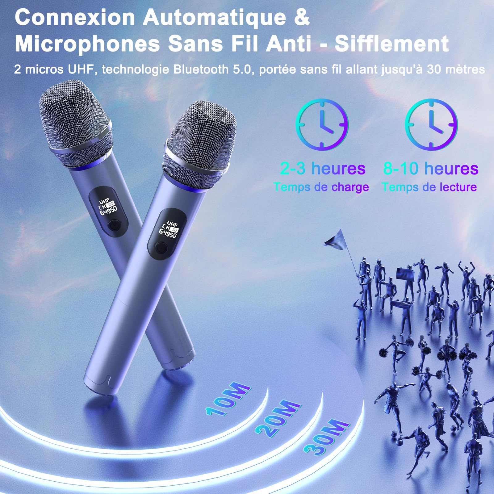 JYX Machine de Karaoké avec 2 Microphones, Karaoke Adulte Bluetooth Portable Éclairage RGB, Équipement de Karaoké pour Les Fêtes d'amis, Les Événements Familiaux, Supporte TF/USB, AUX, FM, REC, TWS