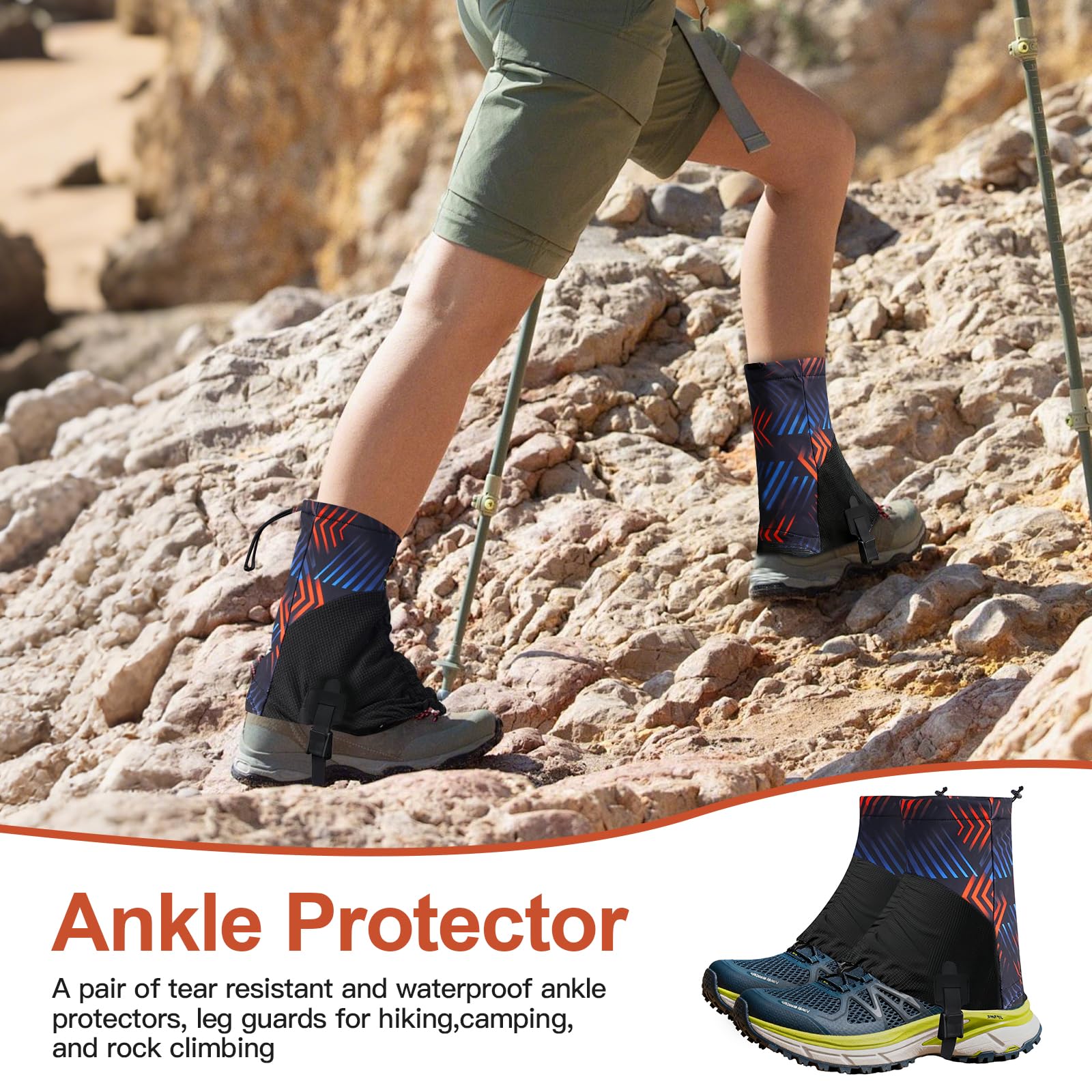 Trail Low Gaiters Unisex, wasserdichte Trailrunning-Schuhgamaschen zum Laufen, Atmungsaktive Low Gamasche mit Rutschschutz & Haken, Perfekt für Wandern, Outdoor, Camping & Klettern (Blau)