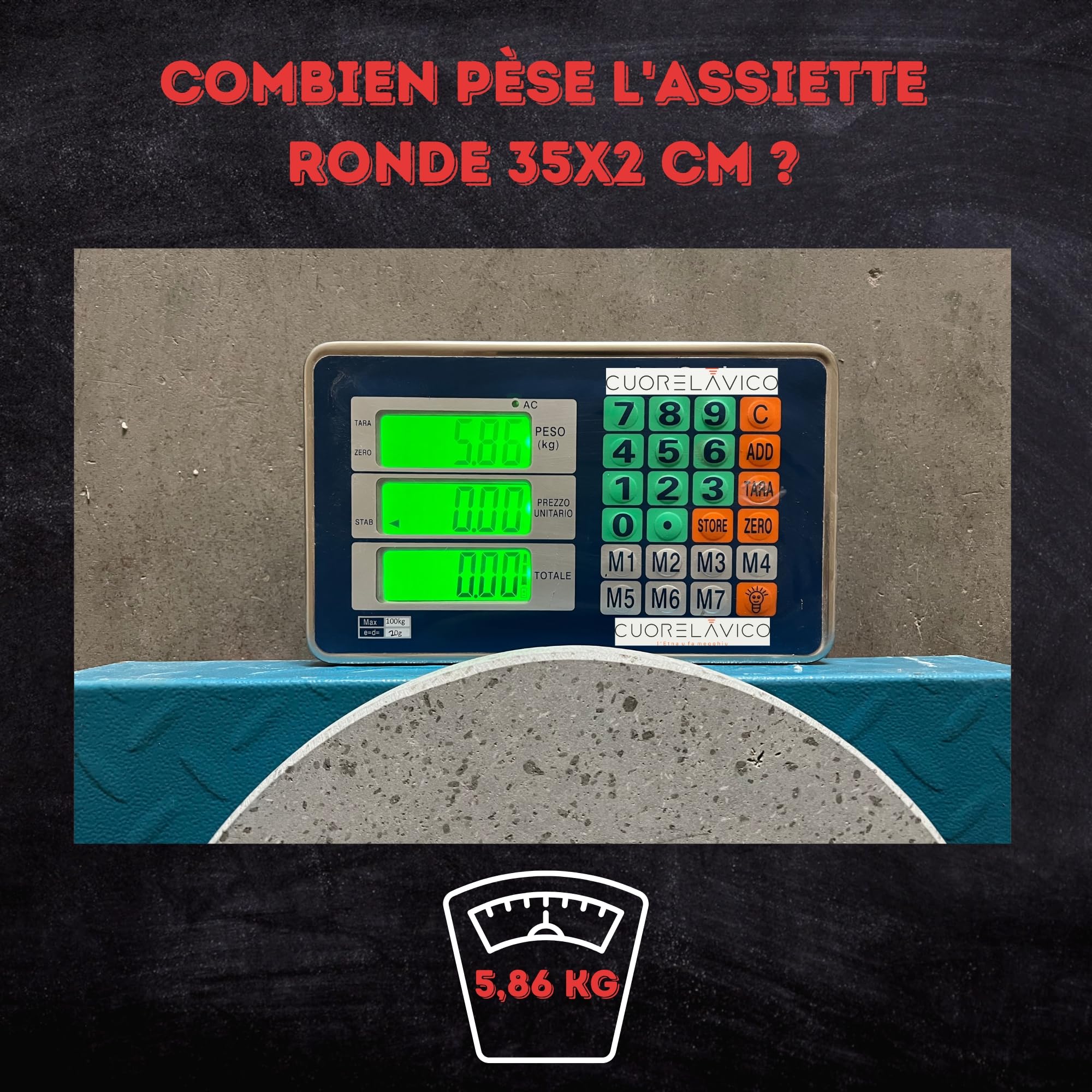 CUORE LAVICO – Kit plaque réfractaire en pierre de lave etnea ronde pour pizza diamètre 35 SP. 2 cm + pelle | four à gaz, électrique et barbecue pour pain et pince – Fabriqué en Italie