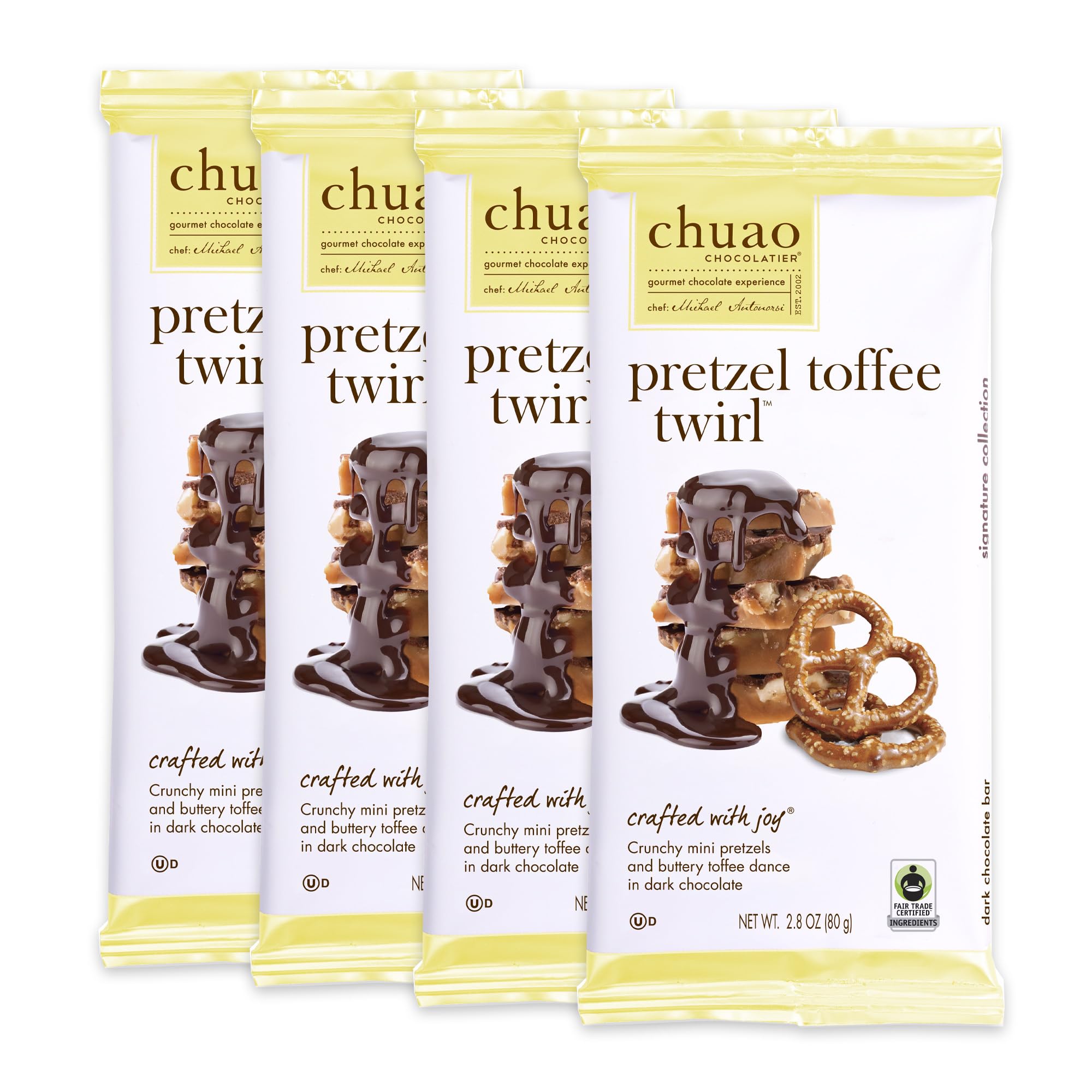 Chuao Chocolatier Chocolate Bar Pretzel Toffee Twirl 4 PackFair Trade CertifiedFair Trade CertifiedFair Trade Certified
