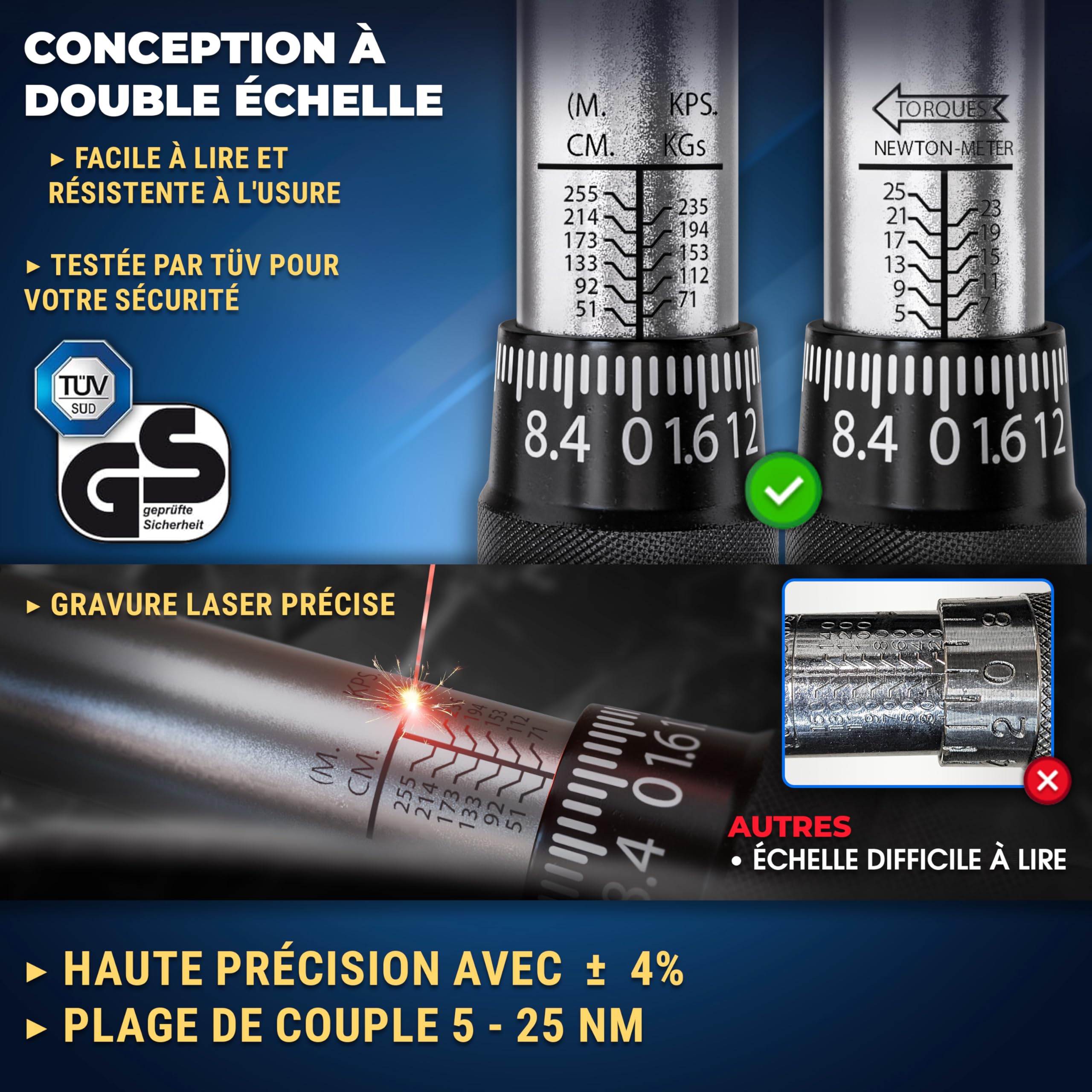 S&R Clé Dynamométrique 1/4 Vélo Moto (5-25Nm) 27.2 cm. Coffret Clé avec 7 Douilles Allen Torx : H10, H8, H6, H5, H4, H3, T25 en Acier C-V. Set Professionnel et Complet