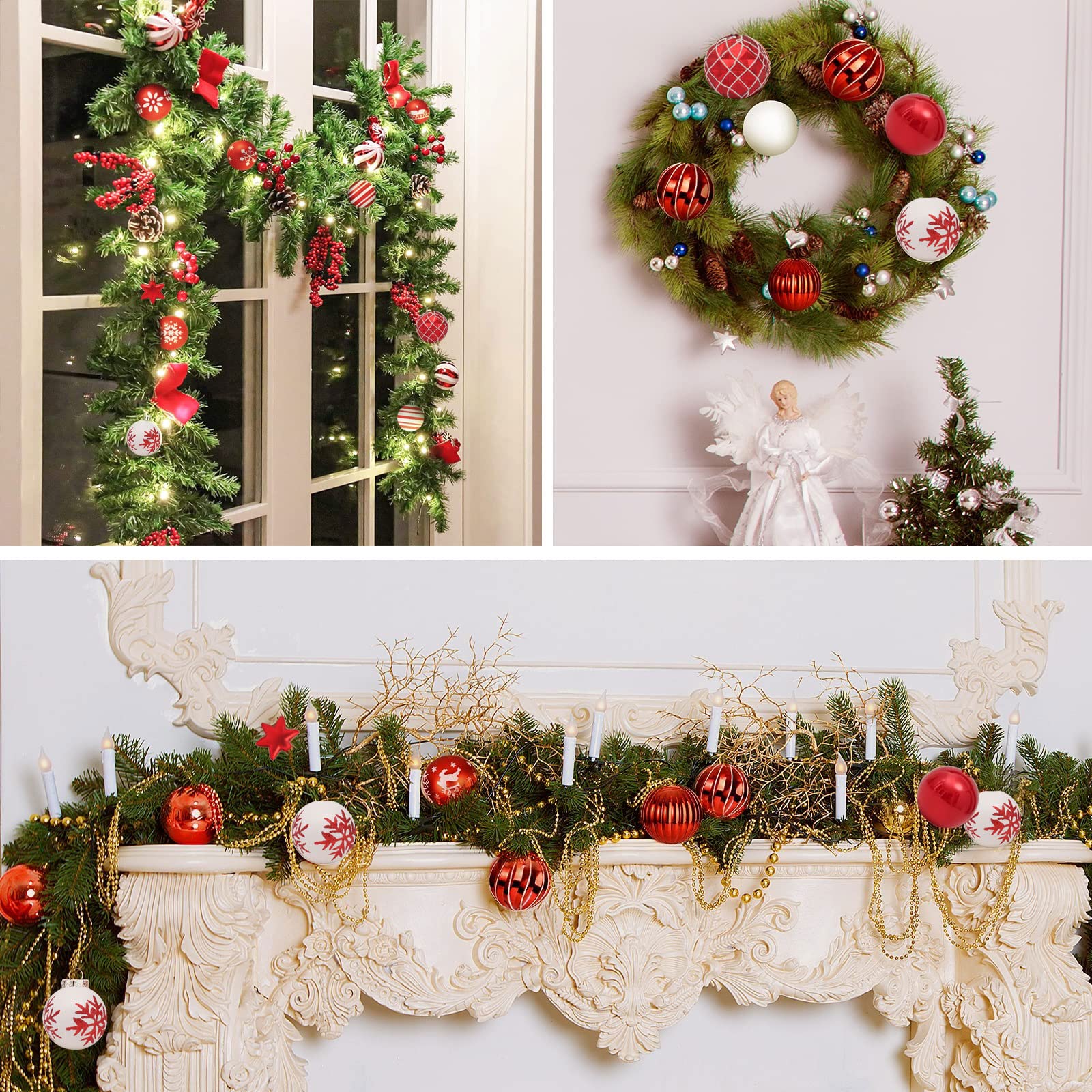 42 Pièces Boules De Noel, Boule De Noel Rouge Et Blanc 6cm/3cm, Boules