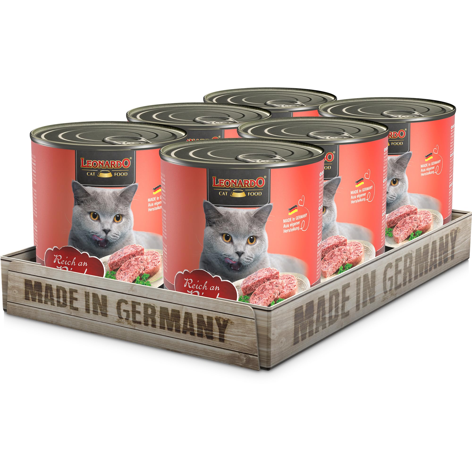 LEONARDO Nassfutter [6x800g Rind] | Getreidefreies Nassfutter für Katzen | Feuchtfutter Alleinfutter aus der Dose